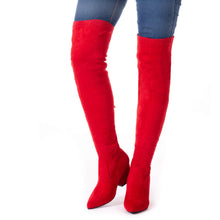 Load image into Gallery viewer, Red Thigh High Suede Over The Knee Stretch Boot