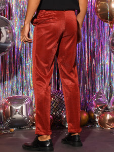 Red Men's Metallic Glitter Dress Pants