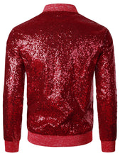 Load image into Gallery viewer, Red Men&#39;s Sequin Long Sleeve Bomber Jacket