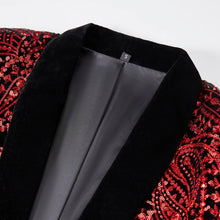Load image into Gallery viewer, Red Men&#39;s Floral Sequin Formal Long Sleeve Blazer