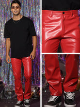 Load image into Gallery viewer, Men&#39;s Red Stylish Faux Leather Pants