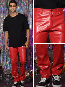 Men's Red Stylish Faux Leather Pants