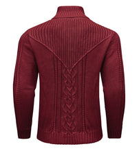 Load image into Gallery viewer, Red Men&#39;s Shawl Collar Cable Knit Sweater