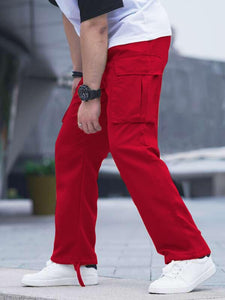 Red Men's Cargo Pocket Casual Pants