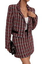 Load image into Gallery viewer, Red Black Designer Chic Tweed Blazer Jacket &amp; Skirt Set