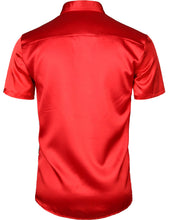Load image into Gallery viewer, Men&#39;s Red Metallic Sequin Shiny Short Sleeve Shirt