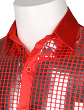 Load image into Gallery viewer, Men&#39;s Red Metallic Sequin Shiny Short Sleeve Shirt