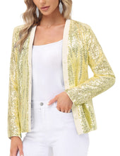 Load image into Gallery viewer, Gold Sequined Long Sleeve Party Blazer