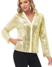 Load image into Gallery viewer, Gold Sequined Long Sleeve Party Blazer