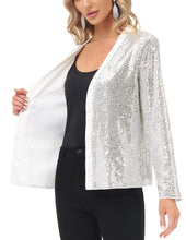 Load image into Gallery viewer, Silver Sequined Long Sleeve Party Blazer