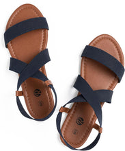 Load image into Gallery viewer, Cara Mia Navy Blue Flat Elastic open Toe Sandals