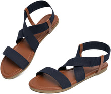 Load image into Gallery viewer, Cara Mia Navy Blue Flat Elastic open Toe Sandals