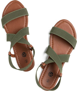 Cara Mia Khaki Flat Elastic open Toe Sandals