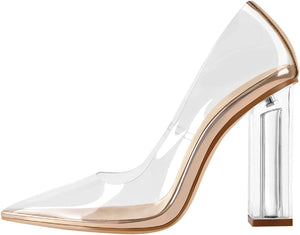 Clear Pointed Toe Ankle Strap High Heel Pumps