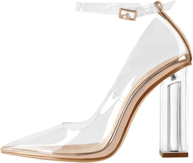 Clear Pointed Toe Ankle Strap High Heel Pumps