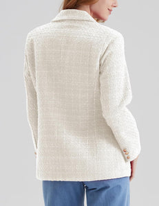 Work Style White Tweed Long Sleeve Double Breasted Blazer Jacket