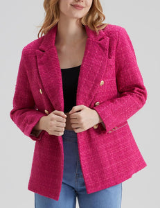 Work Style Pink Tweed Long Sleeve Double Breasted Blazer Jacket
