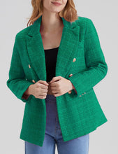 Load image into Gallery viewer, Work Style Green Tweed Long Sleeve Double Breasted Blazer Jacket