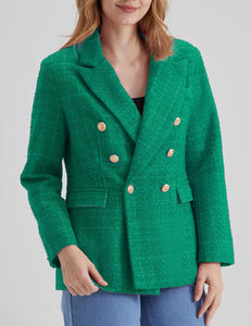 Work Style Green Tweed Long Sleeve Double Breasted Blazer Jacket