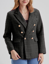 Load image into Gallery viewer, Work Style Black Tweed Long Sleeve Double Breasted Blazer Jacket