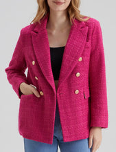 Load image into Gallery viewer, Work Style Pink Tweed Long Sleeve Double Breasted Blazer Jacket