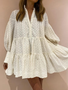 Victorian Style Off White Lace Long Sleeve Dress
