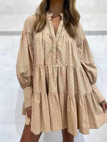 Victorian Style Khaki Lace Long Sleeve Dress