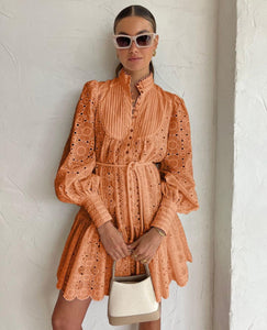 Victorian Style Coral Lace Long Sleeve Dress