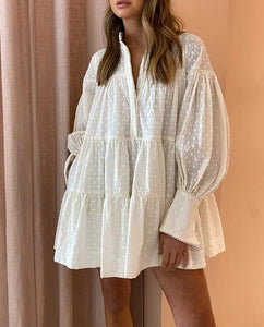 Victorian Style Off White Lace Long Sleeve Dress