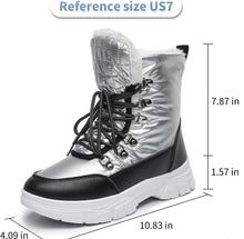 Load image into Gallery viewer, Silver/Black Waterproof Lace Up Fur Snow Boots