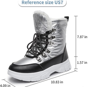 Silver/Black Waterproof Lace Up Fur Snow Boots