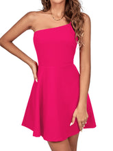 Load image into Gallery viewer, Fuschia Pink One Shoulder Cocktail Skater Dress