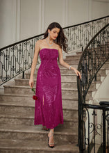 Load image into Gallery viewer, Fuschia Pink Strapless Sequin Formal Style Maxi Dress
