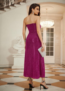 Fuschia Pink Strapless Sequin Formal Style Maxi Dress