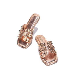 Rose Gold Chic Stylish Studded Flat Summer Sandals