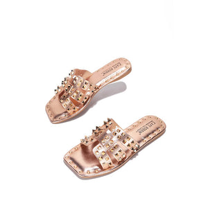 Rose Gold Chic Stylish Studded Flat Summer Sandals