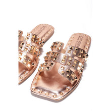 Load image into Gallery viewer, Rose Gold Chic Stylish Studded Flat Summer Sandals