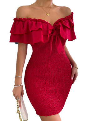 Holiday Red Ruffled Sweetheart Mini Dress