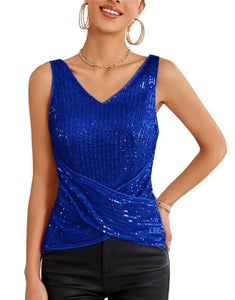Royal Blue Sequin Wrap Style Sleeveless Top