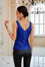 Load image into Gallery viewer, Royal Blue Sequin Wrap Style Sleeveless Top
