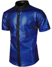 Load image into Gallery viewer, Royal Blue Men&#39;s Metallic Sequin Shiny Short Sleeve Short