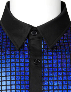 Royal Blue Men's Metallic Sequin Shiny Short Sleeve Short