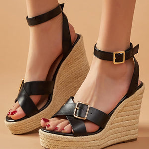 White Chic Ankle Strap Open Toe Wedge Sandals