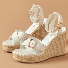 Load image into Gallery viewer, White Chic Ankle Strap Open Toe Wedge Sandals