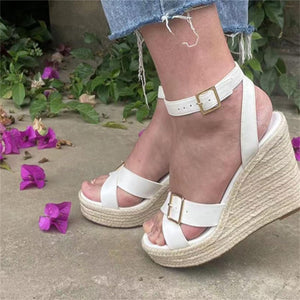 Black Chic Ankle Strap Open Toe Wedge Sandals