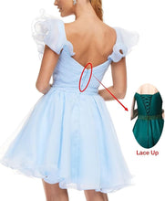 Load image into Gallery viewer, Ruffled White Puff Sleeve Organza Dress