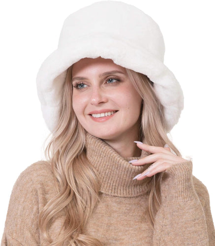 Oxford Chic Faux Fur White Winter Bucket Hat