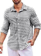 Load image into Gallery viewer, Men&#39;s Casual Khaki Plaid Button Up Long Sleeve Dress Shirt