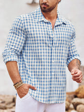 Load image into Gallery viewer, Men&#39;s Casual Blue Plaid Button Up Long Sleeve Dress Shirt