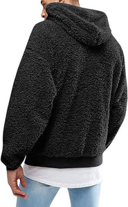 Men's Black/Beige Sherpa Fuzzy Fleece Long Sleeve Hoodie